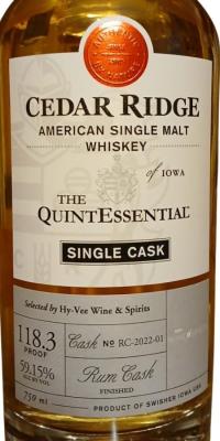 Cedar Ridge The QuintEssential Single Cask Selected by Hy-Vee Wine & Spirits 59.15% 750ml