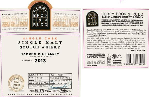 Tamdhu 2013 BR Single Cask Butt 62.9% 700ml