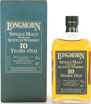 Longmorn 10yo Single Malt Sole Importers France Rozes 20 Rue Raze Bordeaux 43% 750ml