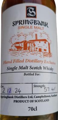 Springbank Hand Filled Distillery Exclusive 57.4% 700ml