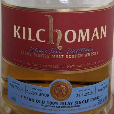 Kilchoman 2008 Bourbon Buffalo Trace 549/2008 K&L Wine Merchants 54.8% 750ml