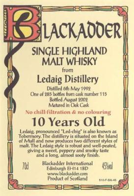 Ledaig 1992 BA Distillery Series Oak cask 115 45% 700ml