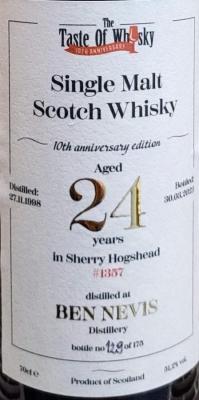 Ben Nevis 1998 TTOW 1st Fill Sherry Hogshead 10th Anniversary of The Taste of Whisky 51.2% 700ml