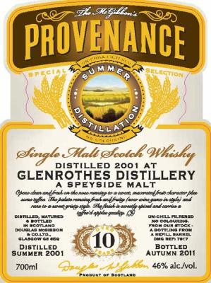 Glenrothes 2001 McG McGibbon's Provenance Refill Barrel DMG 7917 46% 700ml