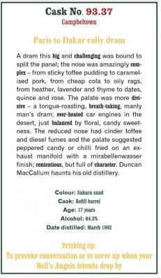 Glen Scotia 1992 SMWS 93.37 Paris to Dakar rally dram Refill Ex-Bourbon Barrel 64.3% 750ml