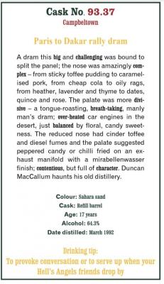 Glen Scotia 1992 SMWS 93.37 Paris to Dakar rally dram Refill Ex-Bourbon Barrel 64.3% 750ml