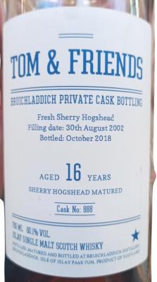Bruichladdich 2002 Private Cask Bottling Tom & Friends 60.1% 700ml