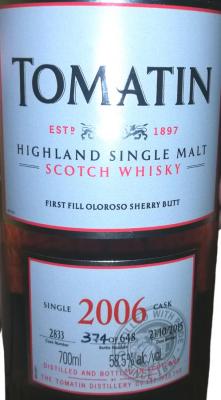 Tomatin 2006 #2833 58.5% 700ml