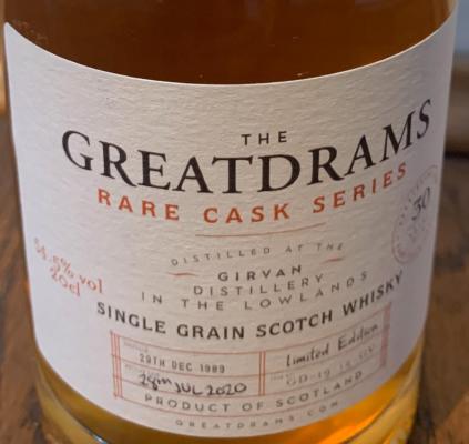 Girvan 1989 GtDr Ex bourbon hogshead 54.5% 200ml