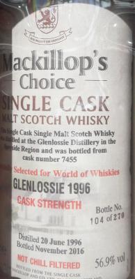 Glenlossie 1996 McC #7455 World of Whiskies 56.9% 700ml