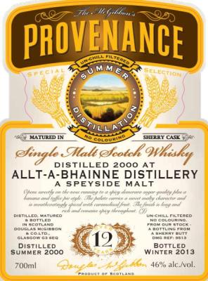 Allt-A-Bhainne 2000 McG McGibbon's Provenance Sherry Butt DMG 9513 46% 700ml
