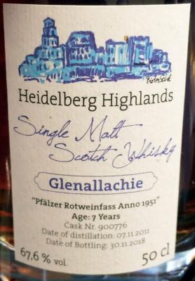 Glenallachie 2011 HeHi Pfalzer Rotweinfass Anno 1951 #900776 Whisky Spring 2019 67.6% 500ml