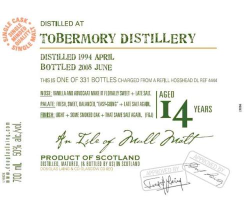 Tobermory 1994 DL Old Malt Cask Refill Hogshead DL 4444 50% 700ml