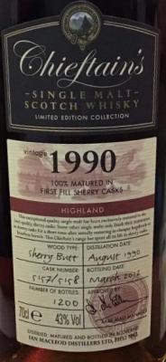 Chieftain's 1990 IM Limited Edition Collection 1st Fill Ex-Sherry Butt 5157 + 5158 43% 700ml
