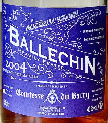 Ballechin 2004 Sauternes Cask Matured Sauternes Comtesse du Barry 43% 500ml