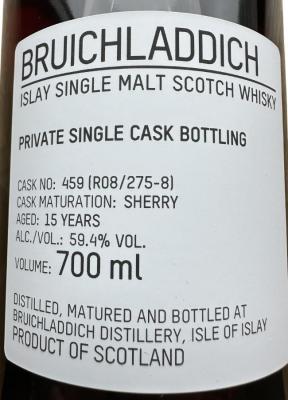 Bruichladdich 2005 Private Single Cask Bottling Sherry Hogshead The National Faroese Malt Whisky Association 59.4% 700ml