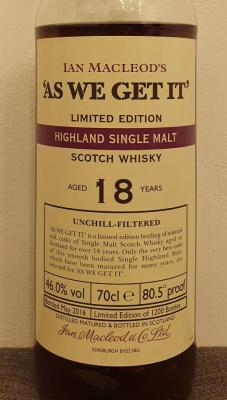 As We Get It 18yo IM Highland Single Malt 46% 700ml