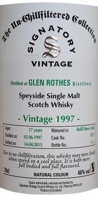 Glenrothes 1997 SV The Un-Chillfiltered Collection Refill Sherry Butt 9257 46% 700ml