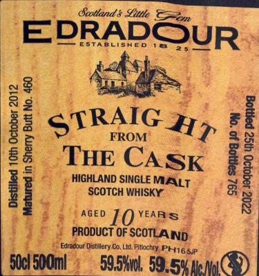 Edradour 2012 Straight From The Cask Sherry Cask Matured Sherry Butt 59.5% 700ml