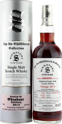 Edradour 2013 SV The Un-Chillfiltered Collection 1st fill Oloroso Sherry Butt Exclusively bottled for the 10th Anniversary of Whiskyzone.de 46% 700ml