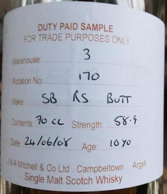 Springbank 2008 Duty Paid Sample For Trade Purposes Only Refill Sherry Butt Rotation 170 58.4% 700ml