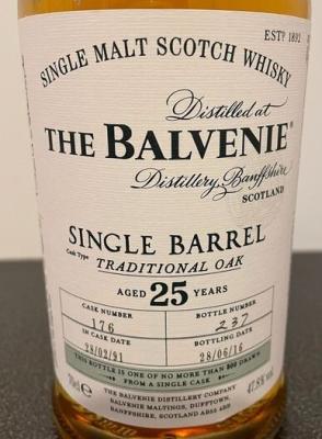 Balvenie 1991 Single Barrel Traditional Oak Cask no.176 25yo #179 47.8% 700ml