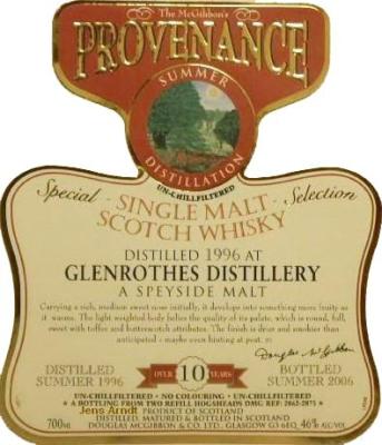 Glenrothes 1996 McG McGibbon's Provenance Two Refill Hogsheads DMG 2862 + 75 46% 700ml