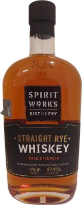 Spirit Works Straight Rye Whisky Cask Strength Charred American Oak 14-0002 57.4% 750ml