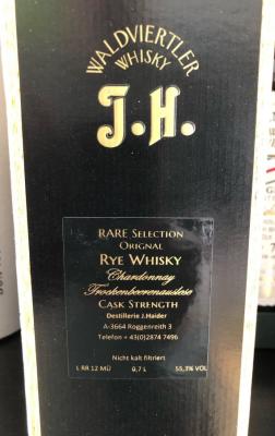 Waldviertler Whisky J.H. Rye Whisky Rare Selection Original Chardonnay Trockenbeereauslese 55.3% 700ml