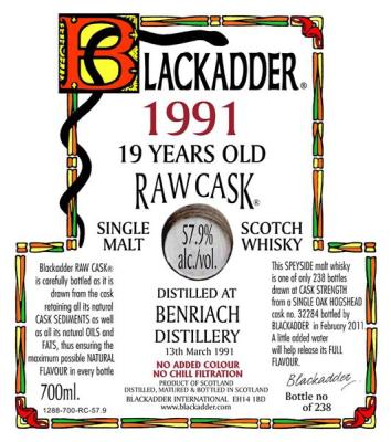 BenRiach 1991 BA Raw Cask Oak Hogshead 32284 57.9% 700ml