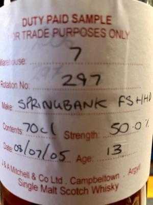 Springbank 2005 Duty Paid Sample For Trade Purposes Only 1st Fill Sherry Hogshead Rotation 297 50% 700ml