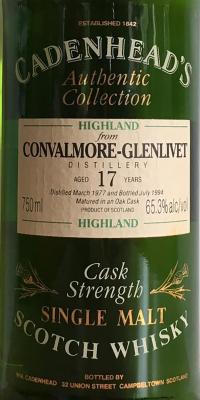 Convalmore 1977 CA Oak Cask 65.3% 750ml