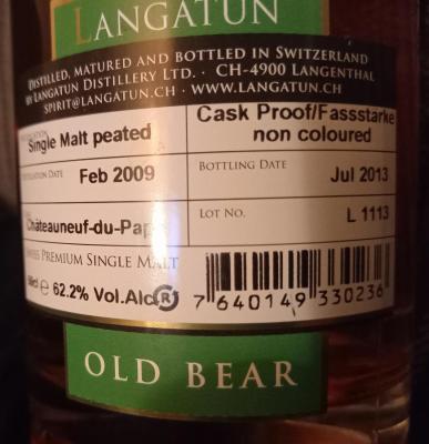Old Bear 2009 Smoky Whisky Chateauneuf-du-Pape 62.2% 500ml