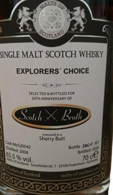 Single Malt Scotch Whisky 2008 MoS Explorers Choice Sherry Butt 65.5% 700ml