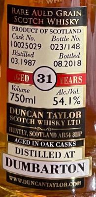 Dumbarton 1987 DT Rare Auld Grain Oak Cask 54.1% 750ml