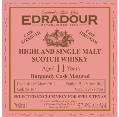 Edradour 2011 Burgundy Cask Matured Burgundy Cask Specs Texas exclusively 57.8% 700ml