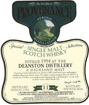 Deanston 1994 McG McGibbon's Provenance Refill Hogshead DMG 2402 46% 700ml