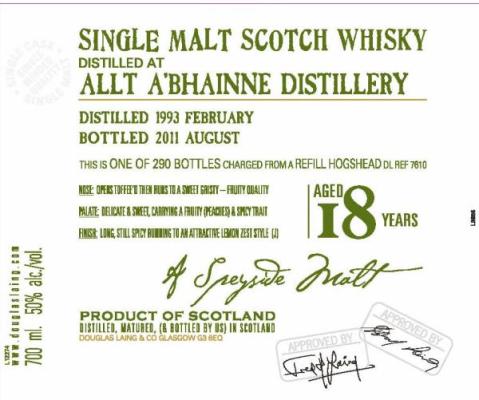 Allt-A-Bhainne 1993 DL The Old Malt Cask Refill Hogshead DL 7610 50% 700ml