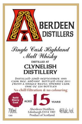 Clynelish 1995 BA Aberdeen Distillers Refill Sherry Cask ABD 1007 46% 700ml