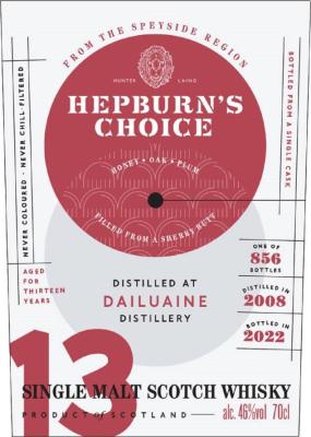 Dailuaine 2008 HL Hepburn's Choice Sherry Butt 46% 700ml