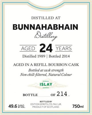 Bunnahabhain 1989 ED The 1st Editions Refill Bourbon Cask 49.6% 750ml