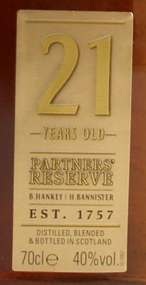 Hankey Bannister 21yo Partners Reserve Ex-Bourbon & Ex-Sherry 40% 700ml