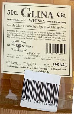 Glina Whisky 2011 Deutsche Spessart Eiche #009 43% 500ml