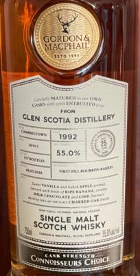 Glen Scotia 1992 GM 1st Fill Bourbon Barrel Batch 18/015 55% 700ml