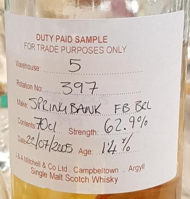 Springbank 2005 Fresh Bourbon Barrel Rotation 397 62.9% 700ml