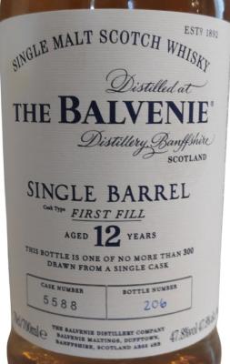 Balvenie 12yo Single Barrel 1st Fill Ex-Bourbon Barrel 5588 47.8% 700ml