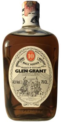 Glen Grant 10yo Clear Glass rectangular bottle short neck white cap 43% 750ml