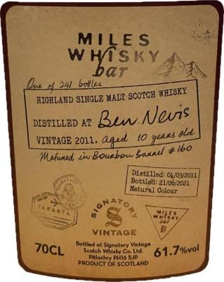 Ben Nevis 2011 SV Vintage Collection Miles Whisky Bar 61.7% 700ml