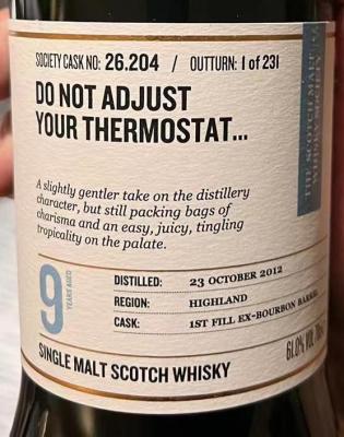 Clynelish 2012 SMWS 26.204 do not adjustyo ur thermostat 1st fill ex-Bourbon Barrel 61% 700ml