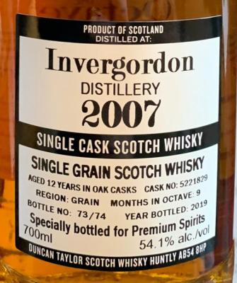 Invergordon 2007 DT #5221829 Specially bottled for Premium Spirits 54.1% 700ml